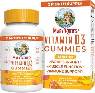 Maryruth Organics Vitamin D3 Gummies, 2 Month Supply, Adults & Kids Gummies, Immune Support Supplement, Vitamin D3 1000Iu For Bone Health & Muscle Function, Vegan, Non-Gmo, Gluten Free, 60 Count