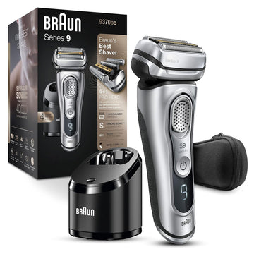 Braun Electric Razor For Men With Precision Beard Trimmer, Rechargeable, Wet & Dry Foil Shaver, Clean & Charge Station & Travel Case, Silver, 3 Piece Set