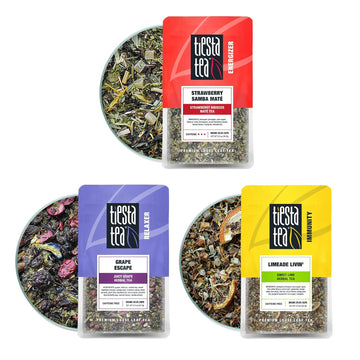 Tiesta Tea - Fresh N' Fruity Trio - 3 Fruit Filled Loose Leaf Blends - High To Non Caffeinated Tea - Make Hot & Iced Tea - 6Oz Resealable Pouches Of Assorted Tea W/Strawberry, Grape & Sweet Lime