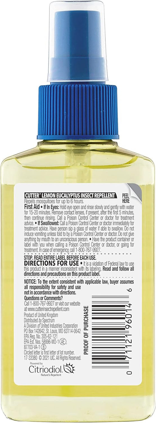 Cutter Lemon Eucalyptus Insect Repellent (6 Count), No Deet Mosquito Repellent, 4 Fl Ounce (Pump Spray)