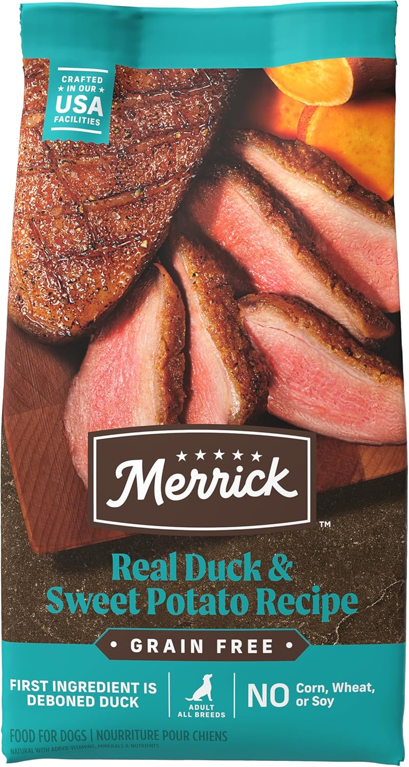 Merrick Premium Grain Free Dry Adult Dog Food, Wholesome And Natural Kibble With Real Duck And Sweet Potato - 4.0 Lb. Bag