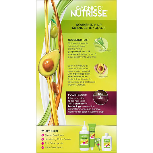 Garnier Hair Color Nutrisse Ultra Color Nourishing Creme, Br3 Intense Burgundy (Lotus Berry) Red Permanent Hair Dye, 1 Count (Packaging May Vary)