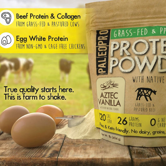 PaleoPro Protein Powder (Aztec Vanilla 1lb.) Grass-Fed, Pastured, Cage