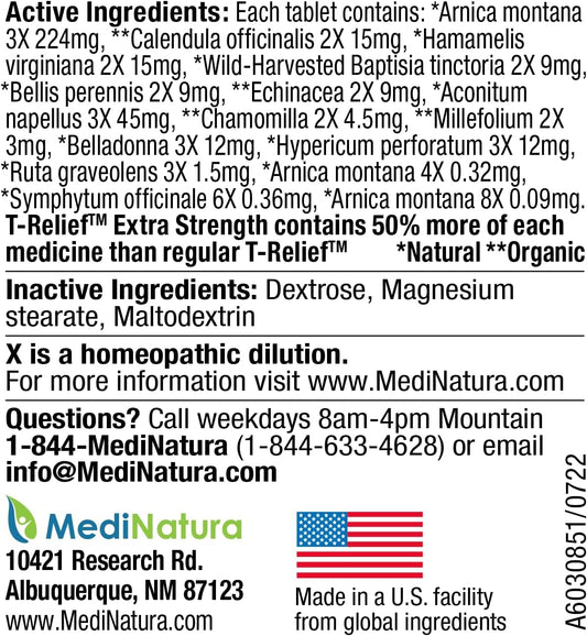 T-Relief Extra Strength Pain Relief Arnica +12 Natural Relieving Actives For Back Pain Joint Soreness Muscle Aches & Stiffness, Whole Body Fast-Acting Relief For Women & Men - 100 Tablets