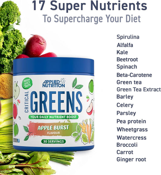 Applied Nutrition Critical Greens Powder And Superfood Blend For Gut Health Energy And Immune Support Vegan Daily Greens Juice Powder (150G - 30 Servings) (Unflavoured)