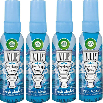 Air Wick V.I.P. Pre-Poop Toilet Spray | Rosy Starlet Scent | Contains Essential Oils | Travel Size Air Freshener | Up to 100 uses - 1.85 Ounce (Pack of 4)