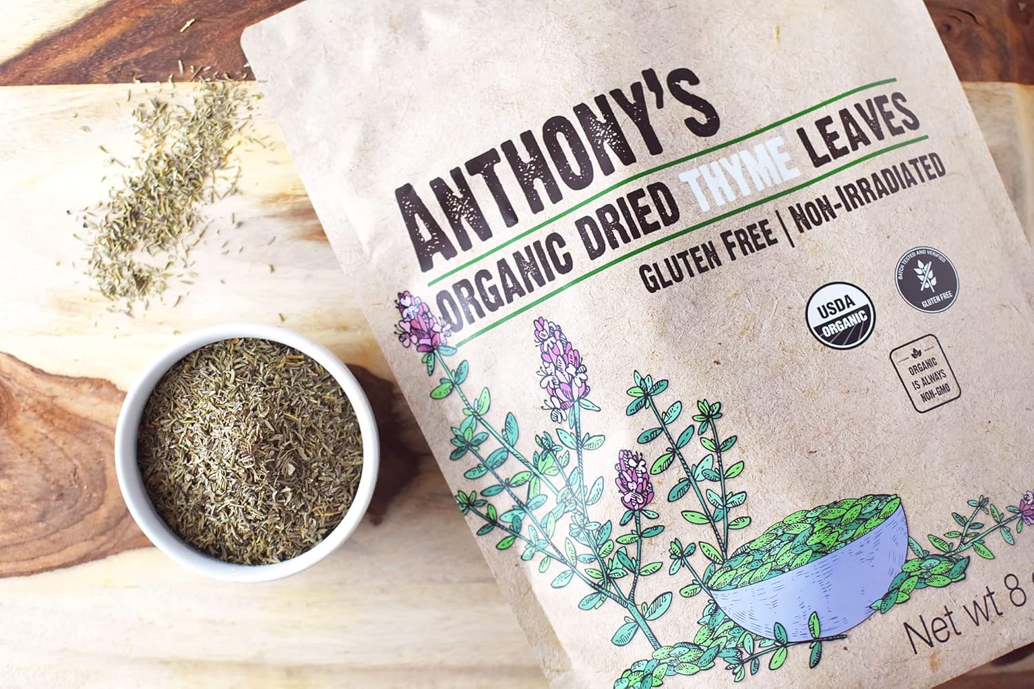 Anthony'S Organic Dried Thyme Leaves, 8 Oz, Gluten Free, Non Irradiated, Non Gmo