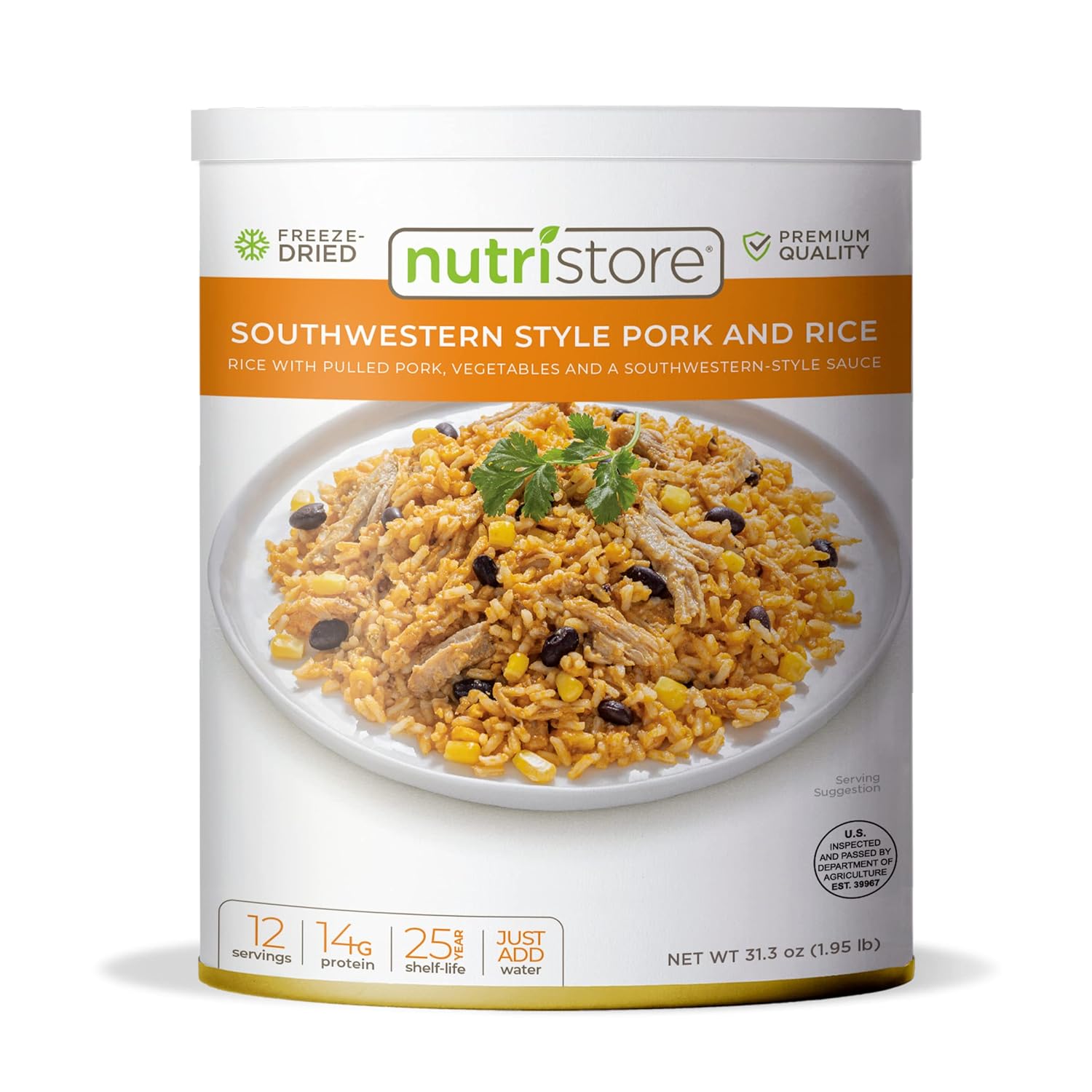 Nutristore Freeze-Dried Southwestern Style Pork and Rice | Emergency Survival Bulk Food Storage Meal | Perfect for Everyday Meals and Long-Term Storage | 25 Year Shelf Life | USDA Inspected (1-Pack)