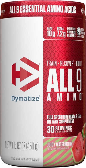 Dymatize All9 Amino, 7.2G Of Bcaas, 10G Of Full Spectrum Essential Amino Acids Per Serving For Recovery And Optimal Muscle Protein Synthesis, Juicy Watermelon, 30 Servings, 15.87 Ounce