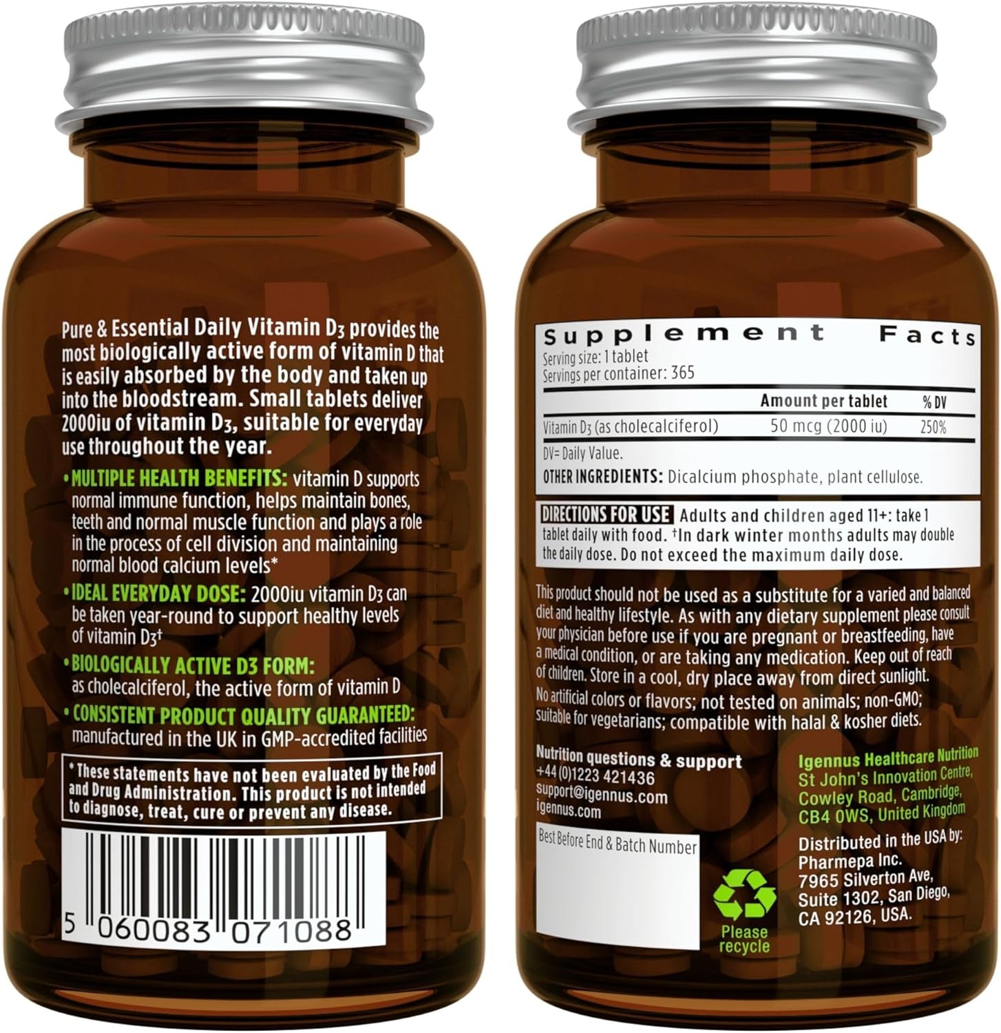 Daily Vitamin D3 + Ashwagandha+ L-Theanine & Magnesium Vegetarian Bundle, 365 2000iu Vitamin D3 Tablets + 600mg KSM-66 Ashwagandha with Zinc & B Vitamins, by Igennus : Health & Household