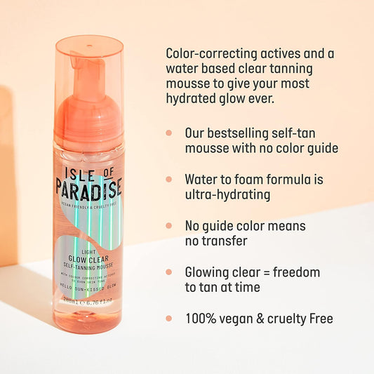 Isle Of Paradise Self Tan Mousse, Light (200 Ml) Glow Clear Self Tanning Foam, Natural Ingredients & Vegan (Packaging May Vary)