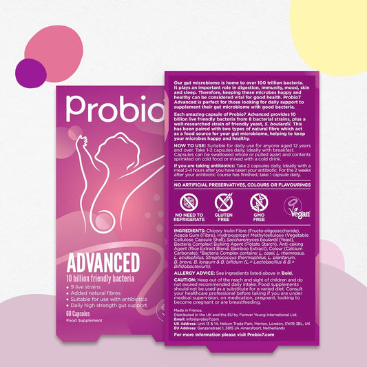 Probio7 Advanced | 9 Live Strains | With 10 Billion Cfu, Saccharomyces Boulardii + 2 Types Of Fibre | Gut Health Supplements, Probiotics For Gut Health - 120 Vegan Capsules (4 Months Supply)