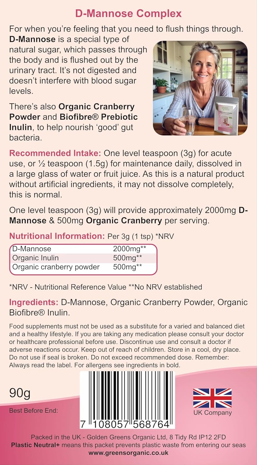 Golden Greens D-Mannose Complex with Organic Cranberry 30 Servings, 1 Count : Amazon.co.uk: Health & Personal Care