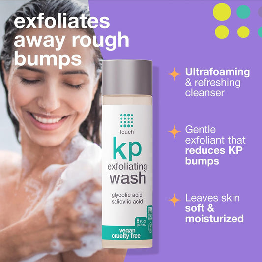 TOUCH Keratosis Pilaris Exfoliating Body Wash Cleanser - KP Body Wash with 15% Glycolic Acid, Aloe Vera, & Hyaluronic Acid - 8 Ounce
