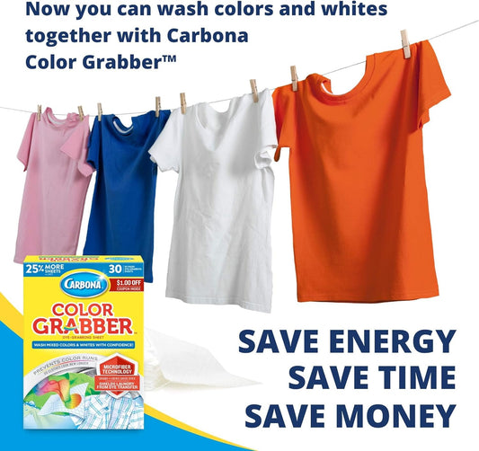 Carbona Color Grabber™ | Protects Laundry From Color Runs or Bleeds | Mix Whites & Colors | In-Wash Dye Grabbing Sheets | 45 Count Box