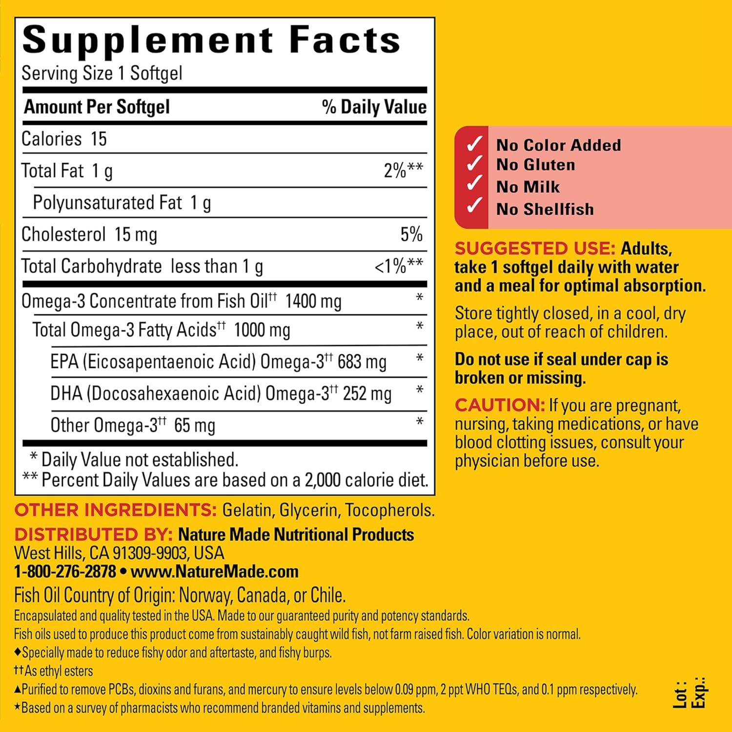 Nature Made Burp Less Ultra Omega 3 Fish Oil Supplements 1400 mg, Omega 3 Supplement for Healthy Heart, Brain and Eyes Support, One Per Day, 90 Softgels : Health & Household