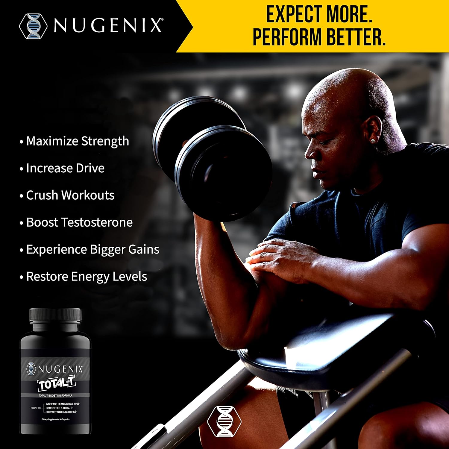 Nugenix Total-T, Free and Total Testosterone Booster Supplement for Men, 90 Count : Health & Household