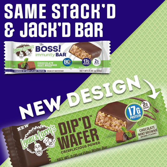 Lenny & Larry's The BOSS! Immunity Bar, Chocolate Mint Brownie, 17g Dairy & Plant Protein, Probiotics, Box of 12