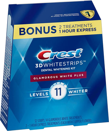 Crest 3D Whitestrips, Glamorous White, Teeth Whitening Strip Kit, 32 Strips (16 Count Pack) -Packaging May Vary