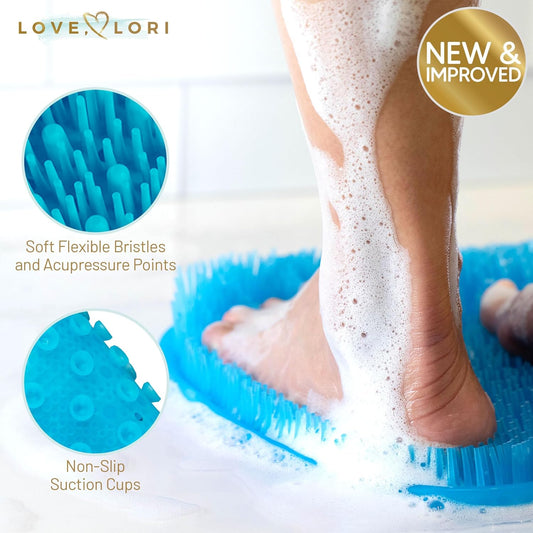 Love, Lori Shower Foot Scrubber Foot Scrubbers For Use In Shower & Foot Cleaner - Silicone Foot Scrubber For Shower Floor To Soothe Achy Feet & Reduce Pain, Foot Shower Scrubber, X-Large (Blue)