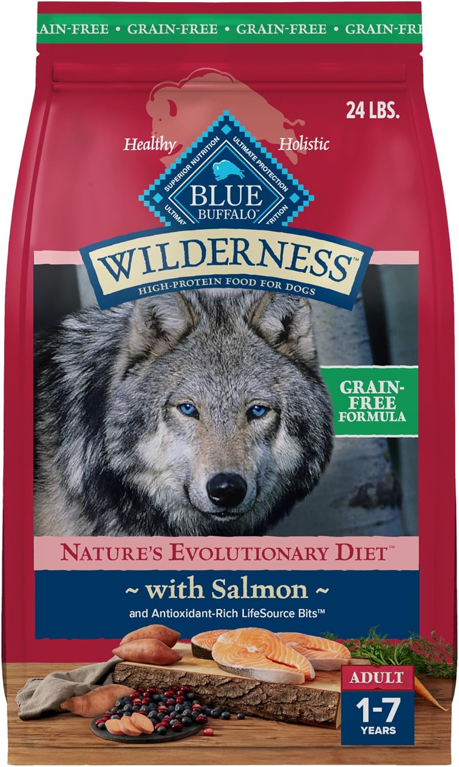 Blue Buffalo Wilderness Adult High-Protein Dry Dog Food With Real Salmon, Grain-Free, Made In The Usa With Natural Ingredients, Salmon, 24-Lb. Bag