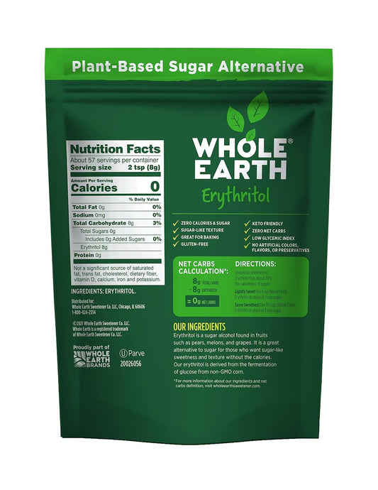 Whole Earth Sweetener Co. 100% Erythritol Sweetener (Keto Sweetener, Natural Sugar Alternative, Baking Sugar Substitute, Zero Calorie Sweetener, Gluten Free, Non-Gmo), 16 Oz