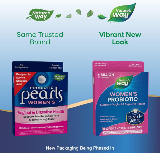 Nature'S Way Women'S Probiotic Pearls, Supports Vaginal And Digestive Health*, Protects Against Occasional Constipation & Bloating*, 1 Billion Live Cultures, 90 Softgels (Packaging May Vary)