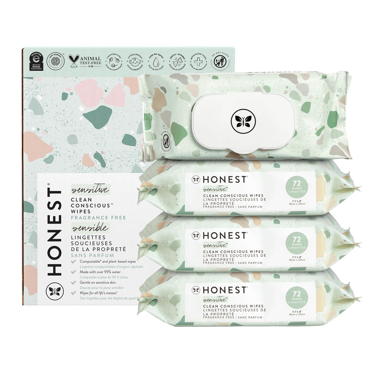 The Honest Company Clean Conscious Multi-Use Wipes | Hypoallergenic + Unscented For Sensitive Skin | Over 99% Water, Compostable, Plant Based, Baby Wipes | Balance Blues, 576 Count