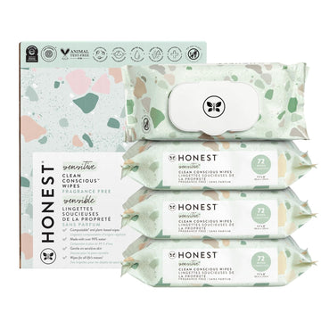 The Honest Company Clean Conscious Multi-Use Wipes | Hypoallergenic + Unscented For Sensitive Skin | Over 99% Water, Compostable, Plant Based, Baby Wipes | Geo Mood, 288 Count