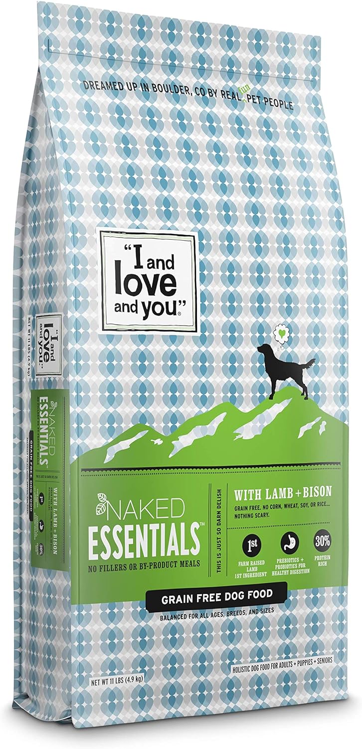 I and love and you Naked Essentials Dry Dog Food - Lamb + Bison - High Protein, Real Meat, No Fillers, Prebiotics + Probiotics, 11lb Bag