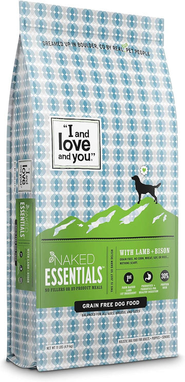 I and love and you Naked Essentials Dry Dog Food - Lamb + Bison - High Protein, Real Meat, No Fillers, Prebiotics + Probiotics, 11lb Bag
