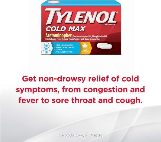 Tylenol Cold Max Daytime Non-Drowsy Cold and Flu Relief, Acetaminophen, 24 ct