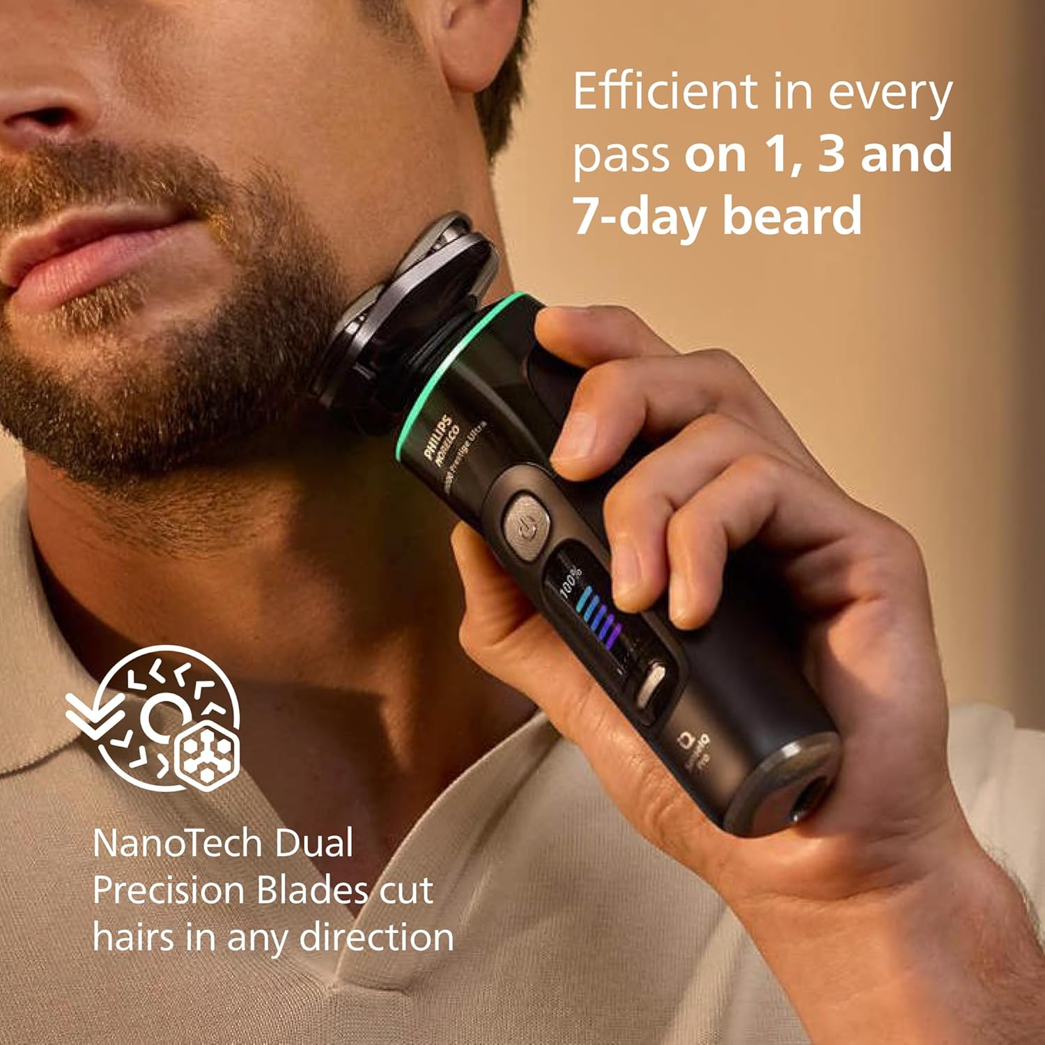 Philips Norelco Shaver I9000 Prestige Ultra, Wet & Dry Electric Shaver, White Gold, Senseiq Pro Technology, Triple Lift & Cut System, 360 Rotating Nanotech Precision Blades, Beard Styler, Xp9403/88 : Beauty & Personal Care