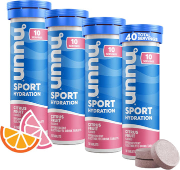 Nuun Sport: Electrolyte-Rich Sports Drink Tablets, Citrus Fruit, Box Of 4 Count (40 Servings), Sports Drink For Replenishment Of Essential Electrolytes Lost Through Sweat (Asm 8Pk Nucf New)