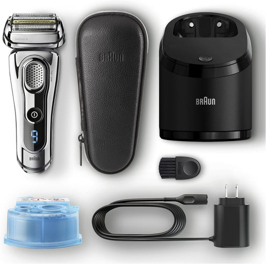 Braun Series 9 Electric Wet & Dry Foil Shaver With Precision Beard Trimmer For Men, Rechargeable, Clean & Charge Station & Leather Travel Case, 9296Cc