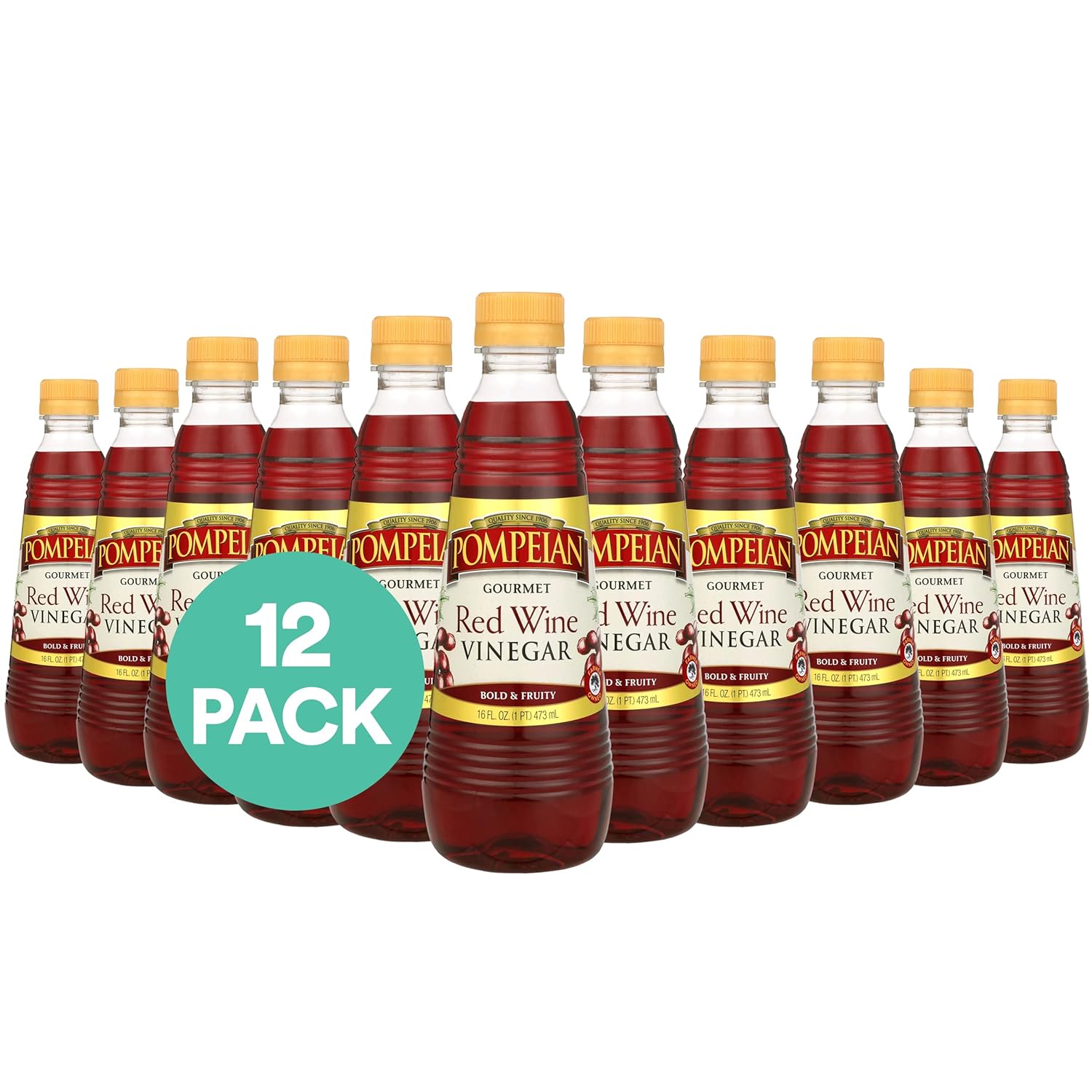 Pompeian Gourmet Red Wine Vinegar, Perfect For Salad Dressings, Marinades & Sauces, Naturally Gluten Free,16 Fl. Oz., Pack Of 12