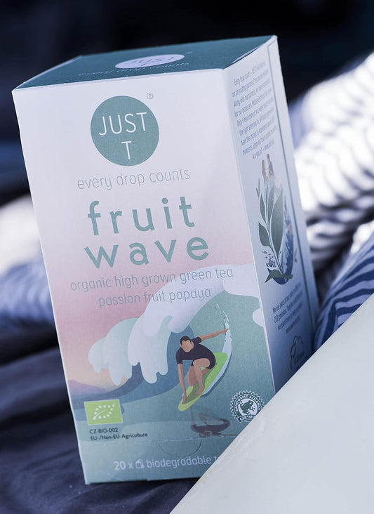 Just T Fruit Wave Premium Pyramid Tea Bag (20 Pcs) | Organic Green Tea – Combined With Papaya & Passion Fruit | Biodegradable Premium Organic Tea Bags – Organic High-Grown Leaf Tea For All Tea Lovers