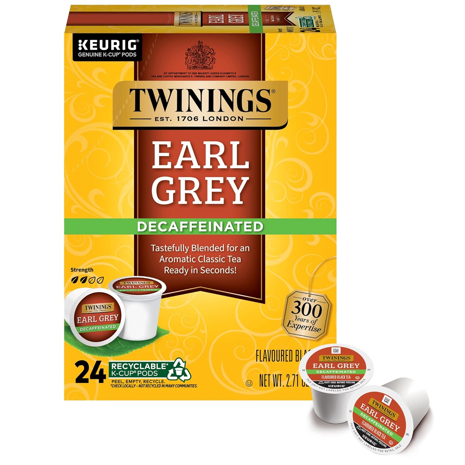 Twinings Decaffeinated Earl Grey Black Tea K-Cup Pods For Keurig, 24 Count (Pack Of 1), Flavoured With Citrus And Bergamot, Enjoy Hot Or Iced | Packaging May Vary