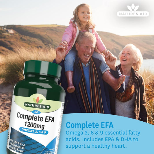 Natures Aid Complete Efa – Omega 3-6-9 Fatty Acids – Supports Heart, Brain & Joint Health – High Strength Balanced Efa Blend – Vegan, Gluten Free, Non-Gmo – 90 Softgel Capsules