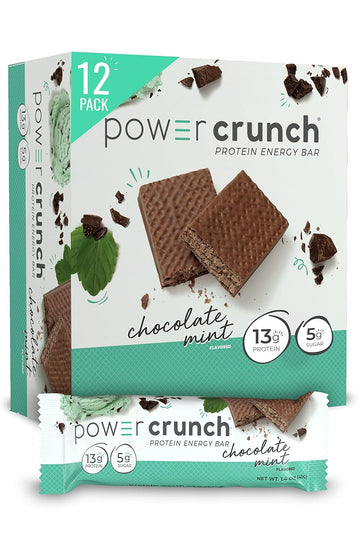 Power Crunch Protein Wafer Bars, High Protein Snacks With Delicious Taste, Chocolate Mint, 1.4 Ounce (12 Count)