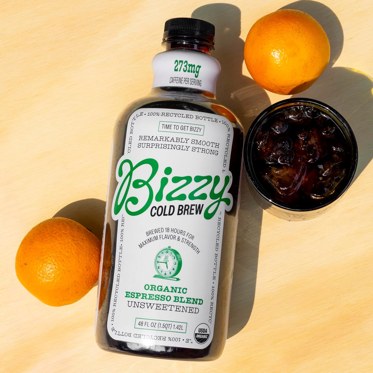 Bizzy Cold Brew Coffee Organic Espresso Blend Unsweetened 48Oz, Green