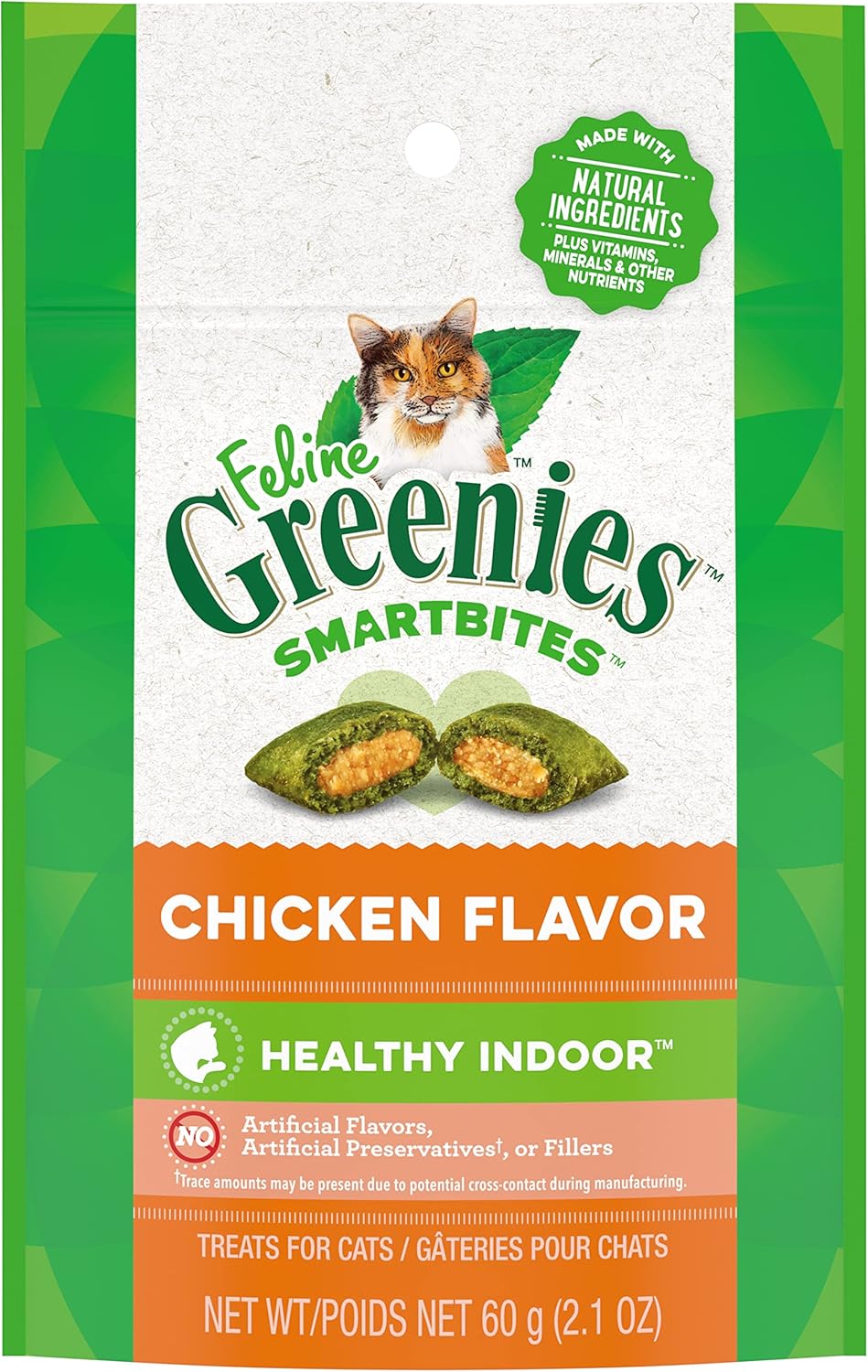 Feline Greenies Smartbites Healthy Indoor Natural Treats For Cats, Chicken Flavor, 2.1 Oz. Pouch