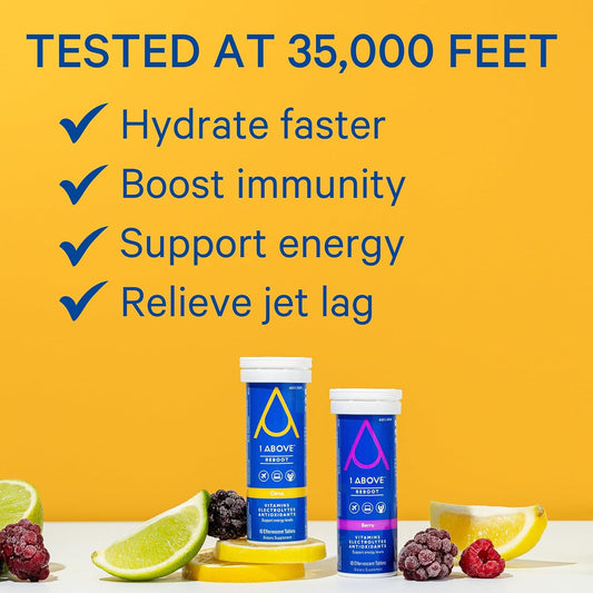 Jet Lag Relief Tablets - Berry-Flavored Effervescent Multivitamin With Pycnogenol Travel Supplement For Hydration, Energy, Immune Support And Faster Recovery - Flight Essential, 10 Tablets