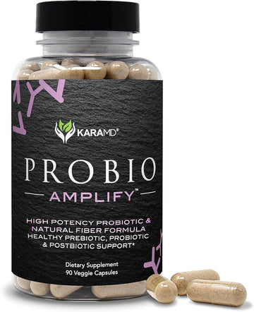 KaraMD ProBio Amplify - High Potency CFUs, 11 Enzyme Strains & Healthy Natural Fiber - Probiotic Supplement for Digestive Support & Gut Health - Vegetable Capsules - 30 Servings (90 Capsules)