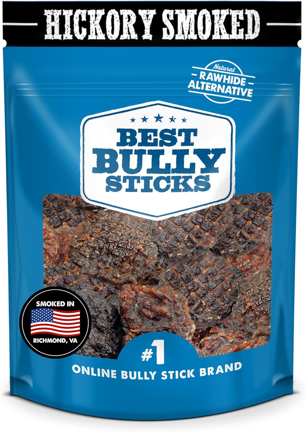 Premium Hickory Smoked 100% Beef Burger Slider Crunchy Dog Treats - No Additives, Made Of 100% Natural Bully Sticks - Bite-Sized & Highly Digestible Dog Treats For Training, Rewards - 1/2 Lb Bag