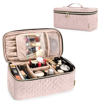 Teamoy Travel Makeup Brush Case, Makeup Train Organizer Bag With Handle For Makeup Brushes(Up To 8-Inch) And Essentials, Large, Misty Rose(Bag Only)