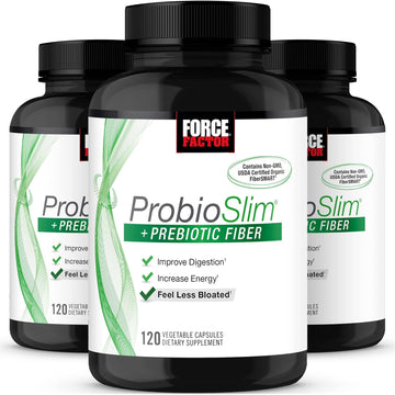 FORCE FACTOR ProbioSlim + Prebiotic Fiber Metabolism Booster for Women and Men, Probiotic and Prebiotic Digestive Health Support, Green Tea Extract and Psyllium Husk Fiber, 360 Capsules (3-Pack)