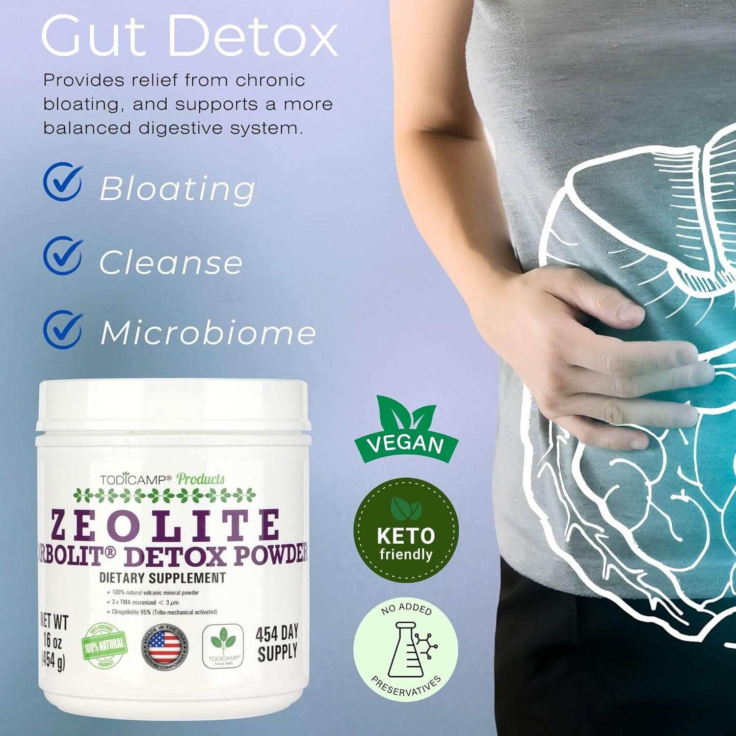 Todicamp Sorbolit Zeolite Detox Powder - 1 Lb Clinoptilolite Zeolite Powder Sorbolit- 1-2 µm For Cellular Detox - 454 Days Supply : Health & Household