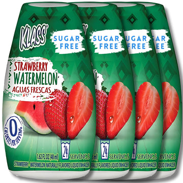 Liquid Water Enhancer | Klass Aguas Frescas | Sugar-Free Naturally Flavored Strawberry Watermelon | Keto Friendly |1.62 Oz Pack Of 4 (Makes 24 Servings Each) 0 Calories Per Serving