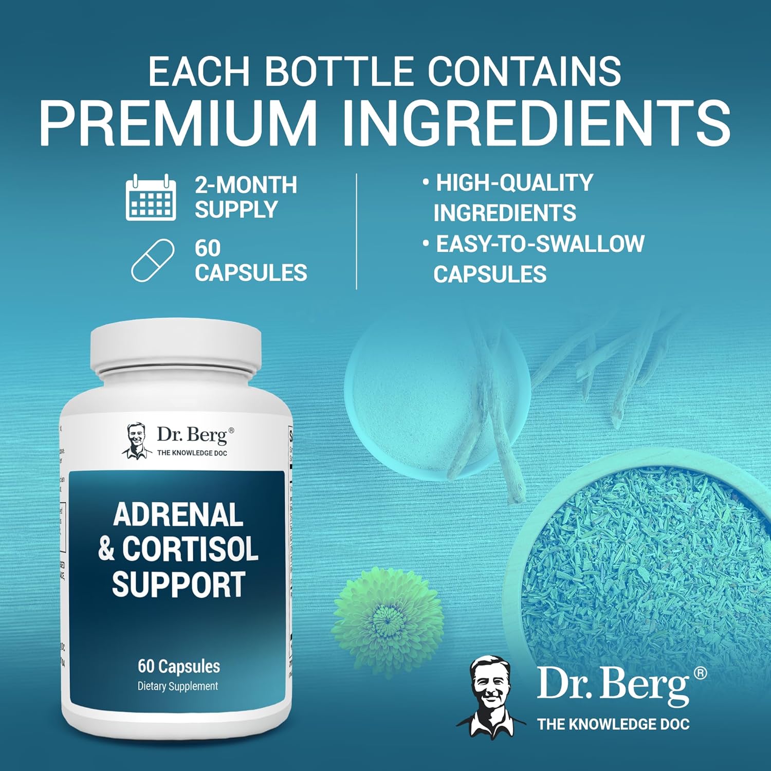 Dr. Berg Adrenal & Cortisol Capsules - Adrenal Supplement & Cortisol Manager - Mood, Focus, Relaxation and Stress Support - Adrenal Supplements with Ashwagandha Extracts - 60 Capsules : Health & Household